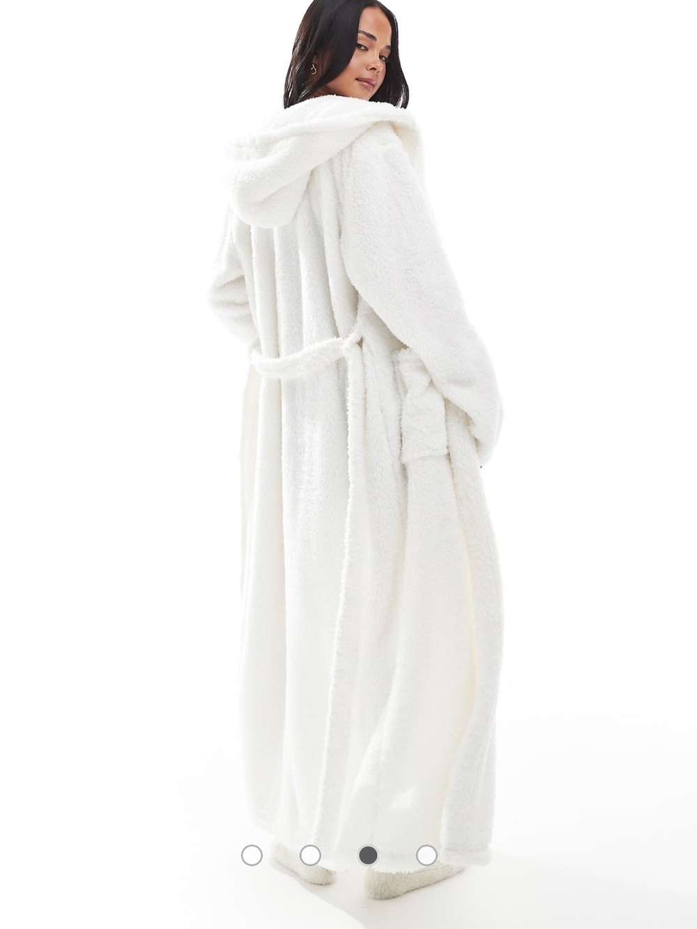 ASOS White Plush Hooded Long Robe - Picture 2 of 2